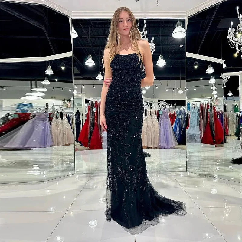 Crazy Price Slashing Urban Sophistication Black Appliques Lace 3D Flowers Mermaid Prom Dresses Sleeveless Evening Gown Graduation Party Dress Pageant Gowns