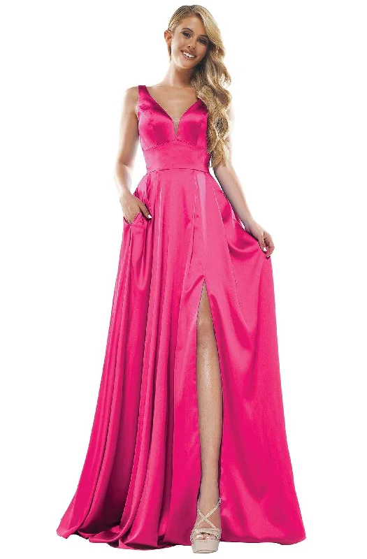 Dive Into Trendy Styles Minimalist Chic Glow Dress - G904 Deep V-Neck Satin A-Line Gown