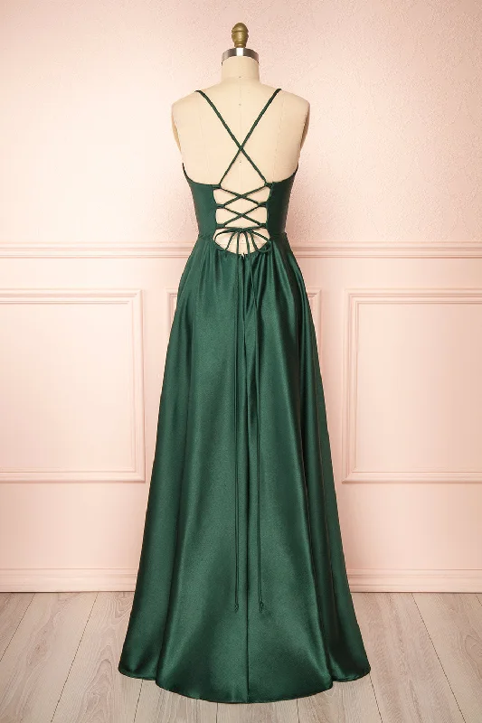 Discover Now Effortless Comfort Julia Green | Satin Maxi Dress w/ High Slit