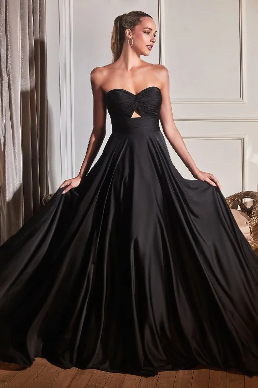 Big Savings Contemporary Elegance Cinderella Divine 7496 Long Satin Strapless Keyhole Prom Formal Dress Black