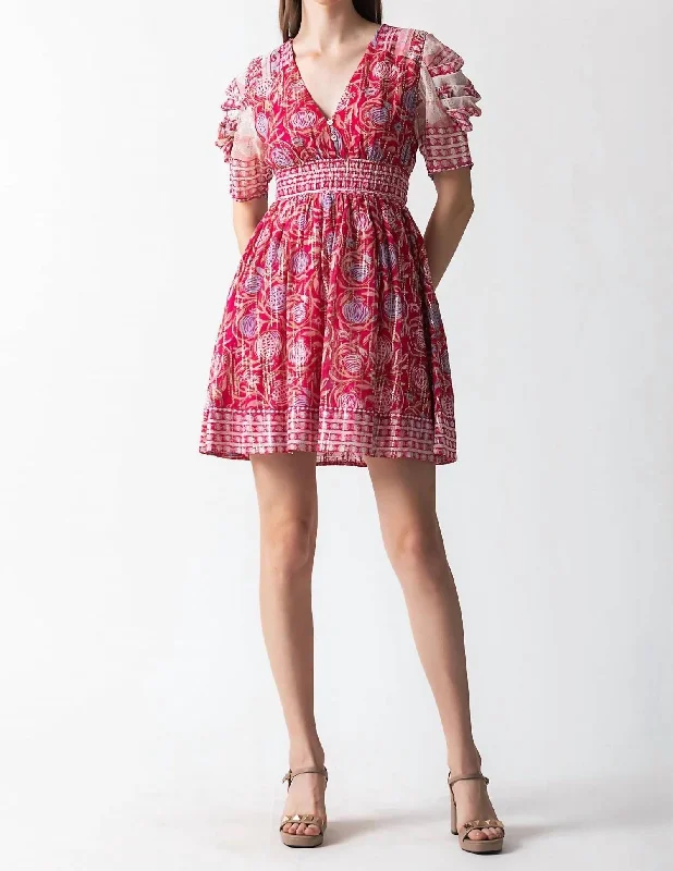 Limited Stock, Big Discounts Feminine Elegance Inaya Mini Dress In Hot Pink