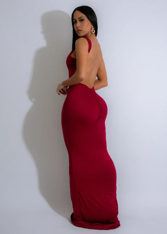 Relaxed Style Casual Elegance Serene Silhouette Ruched Maxi Dress Red