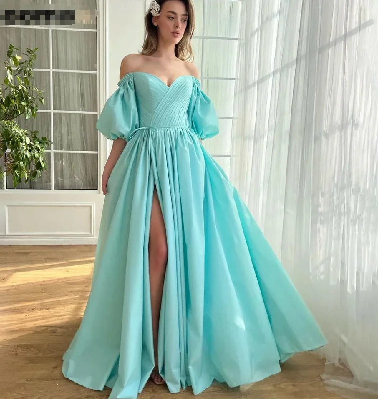 Smart Casual Deals Summer Fashion A-line Prom Dress Sweetheart Puff Sleeves Off Shoulder Formal Occasion Gowns High Side Slit Long Evening Dress for Women