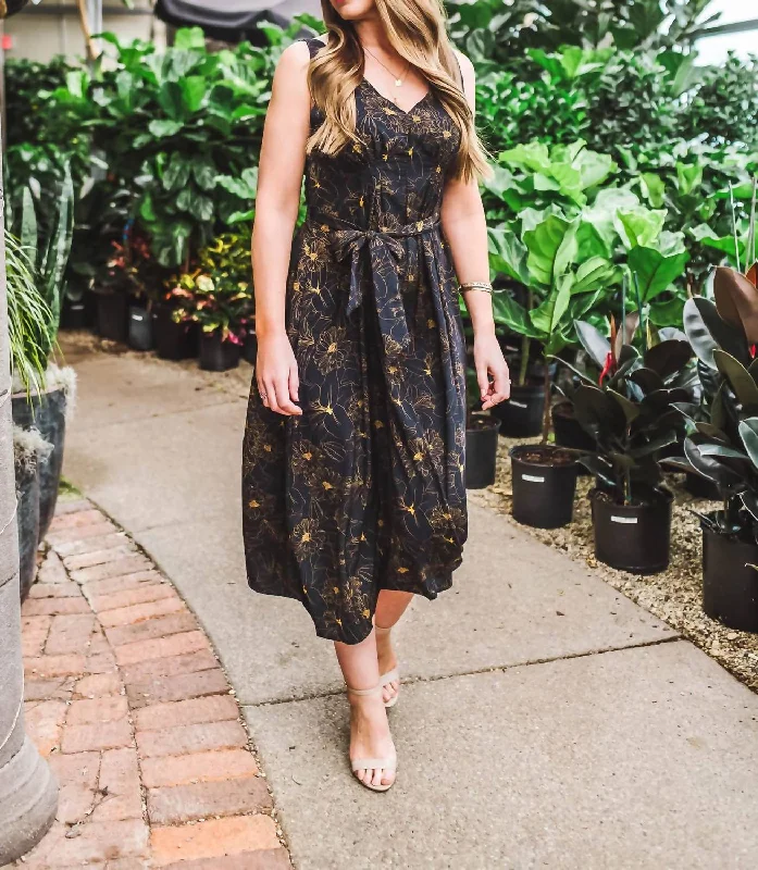 Stylish Statements Rustic Countryside Charm Look Double V-Neck Belted Midi Dress In Navy