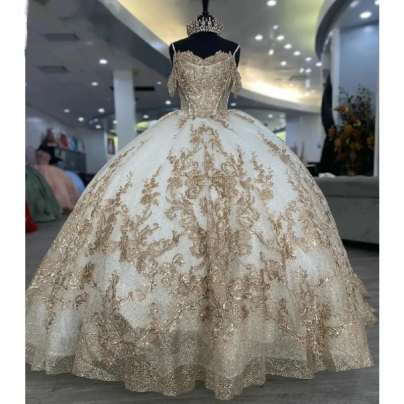 Sleek Style Discounts Timeless Elegant Champagne Beading Tassel Ball Gown Quinceanera Dress Spaghetti Sequined Appliques Lace Vestidos De 15 Años