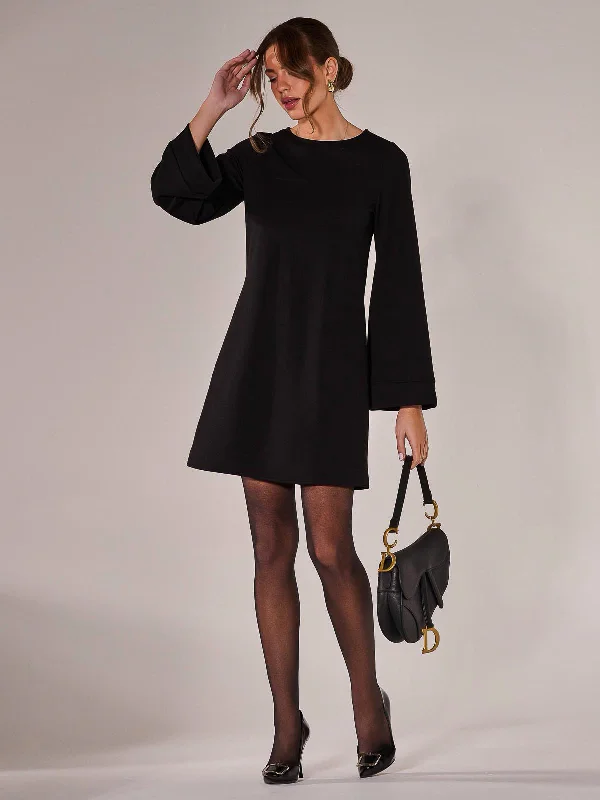 Limited Stock, Big Discounts Feminine Allure Long Sleeve Tunic Mini Dress, Black