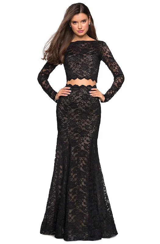 Timeless Elegance Redefined Boho Chic La Femme - 27601SC Two-Piece Allover Lace Long Sleeve Trumpet Dress