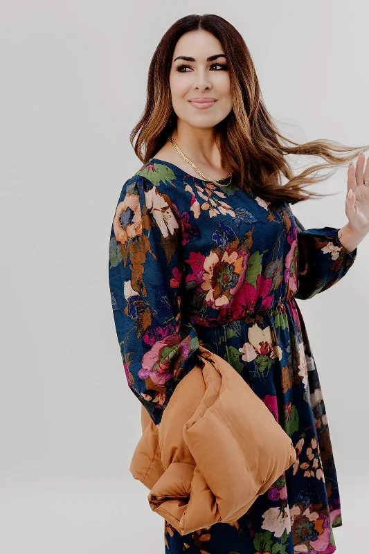 Modern Fashion Sale Minimalist Chic Vivacious Floral Long Sleeve Dress