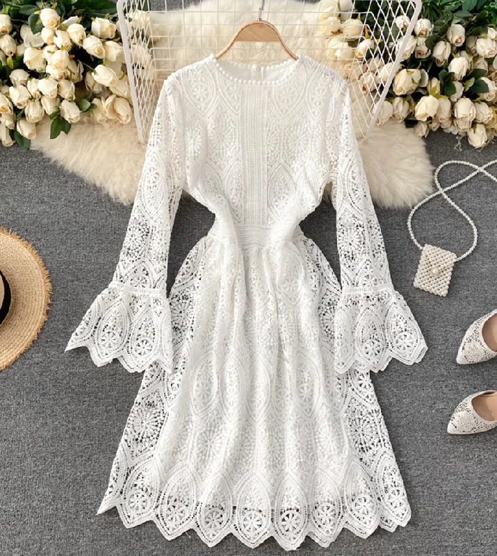 Holiday Attire Sale Feminine Flow A line lace long sleeve dress fashion dress  972