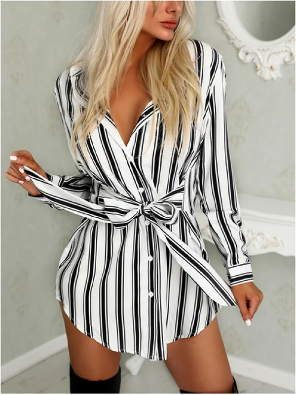 On-Trend Fashion Offers Classic Charm DressBetty - Fashion Long Sleeve Button Sexy Mini Dress