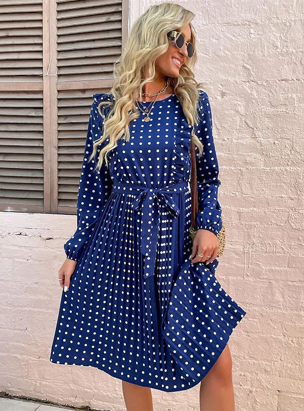 Sophisticated Style Offers Luxury Style TastyHottie - LOTUS LEAF LONG SLEEVE POLKA DOT DRESS