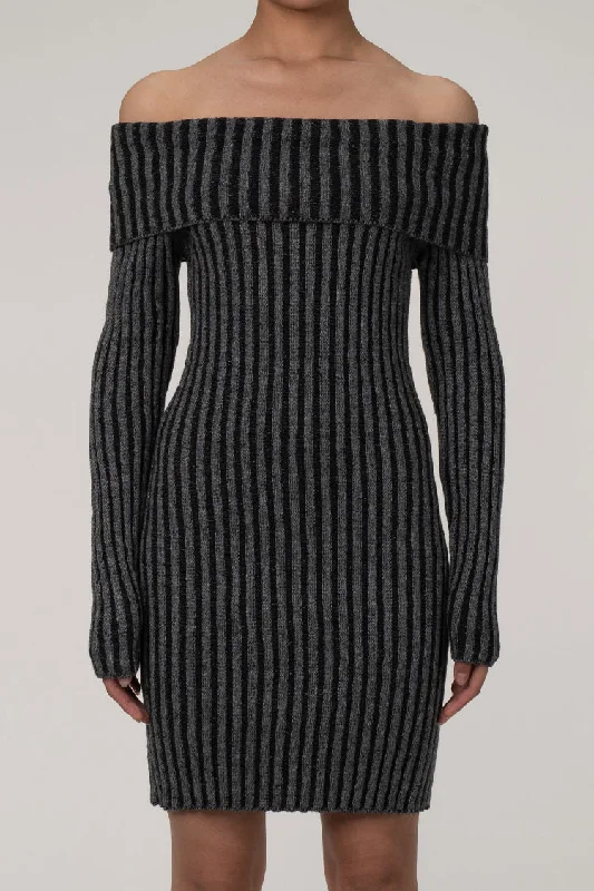 Fashion-Forward Offers Lightweight Fabric Sexy Folded Off Shoulder Long Sleeve Bodycon Ribbed Knit Sweater Mini Dress