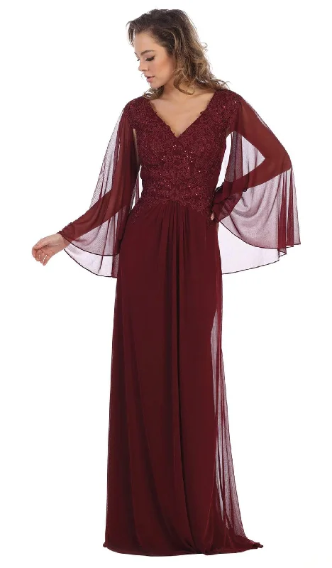 Elevated Casual Discounts Save on Classic Elegant Styles May Queen - MQ1612 Sheer Long Sleeve V-neck Long Dress