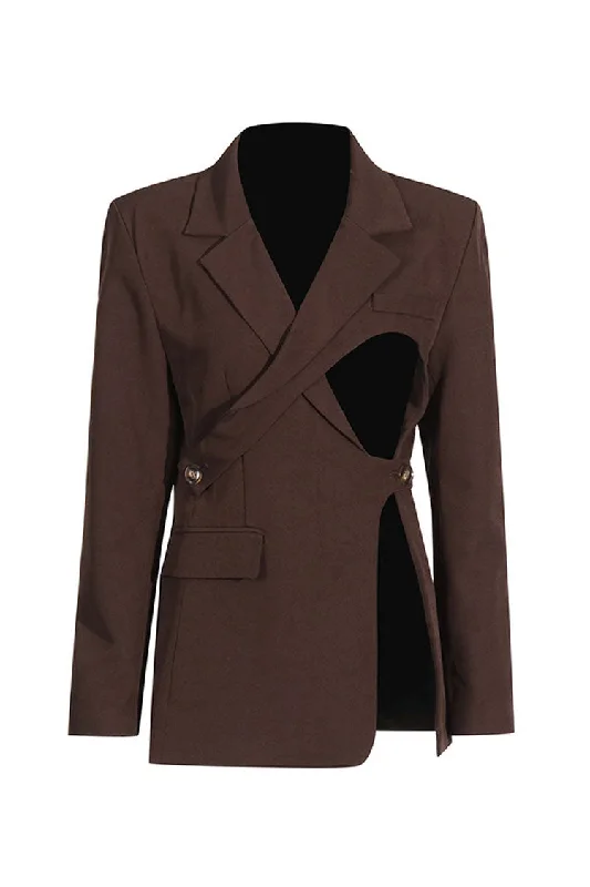 Urban Style Promotions Subtle Sophistication Sexy Lapel Collar Button Side Strong Shoulder Long Sleeve Split Cutout Blazer