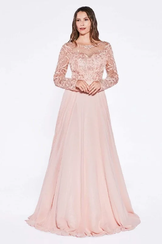 Fashion Essentials Charming Silhouette Cinderella Divine - CR780 Long Sleeve Beaded Embroidered Chiffon Dress