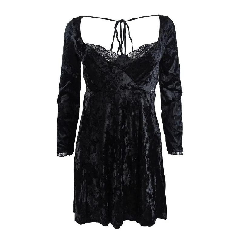 Modish Fashion Discounts Flash Sale Free People Women's Kat Long Sleeve Faux Wrap Velvet Minidress (XS, Black)