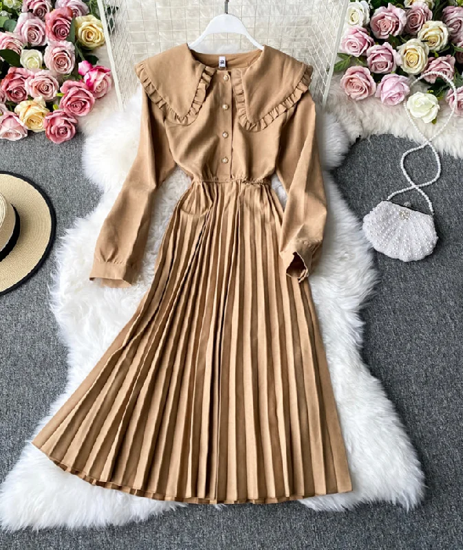 Classic Chic Deals Flowing Silhouette Cute lapel long sleeve dress fashion girl dress  1056