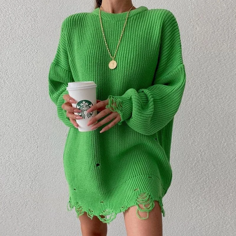 Limited Styles Y2K Nostalgic Fashion Look DressBetty - Knitted Long Sleeve Loose Sweater Dress