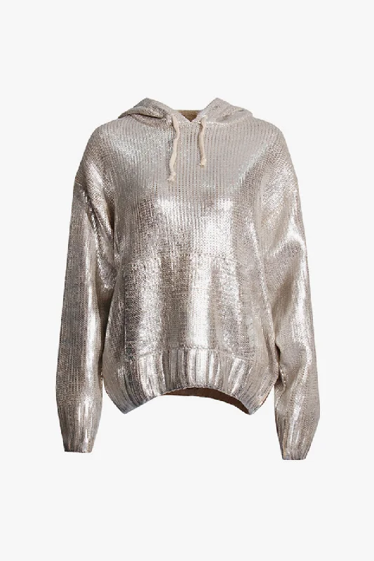 Elegant Fashion Offers Artful Design Athletic Metallic Foil Long Sleeve Kangaroo Oversized Hooded Sweater