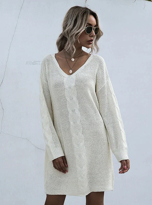 Fashion Essentials Floral Style TastyHottie - V-NECK PULLOVER CASUAL LONG SWEATER DRESS