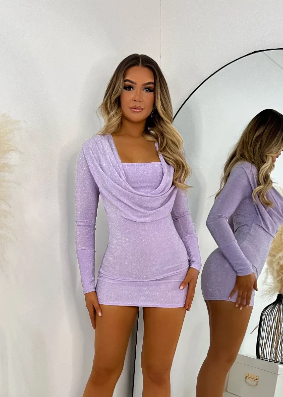 Cozy Comfort Style Sale Cottagecore Rustic Charm Style Issa Vibe Dress - Lilac Glitter