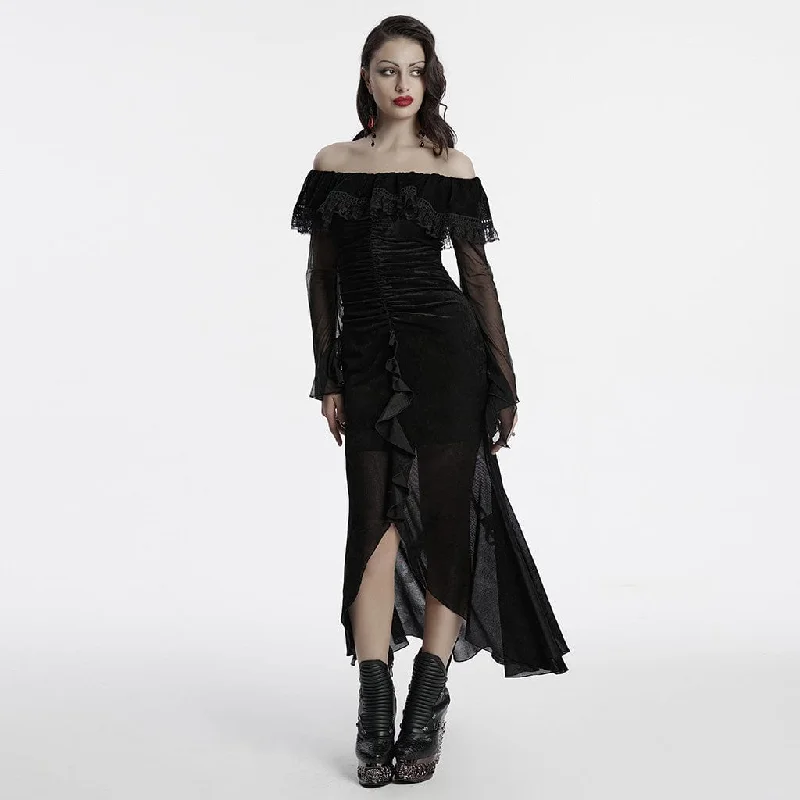 Classic Modern Offers Boho Chic Women's Gothic Off-the-shoulder Ruffled Mesh Prom Dress