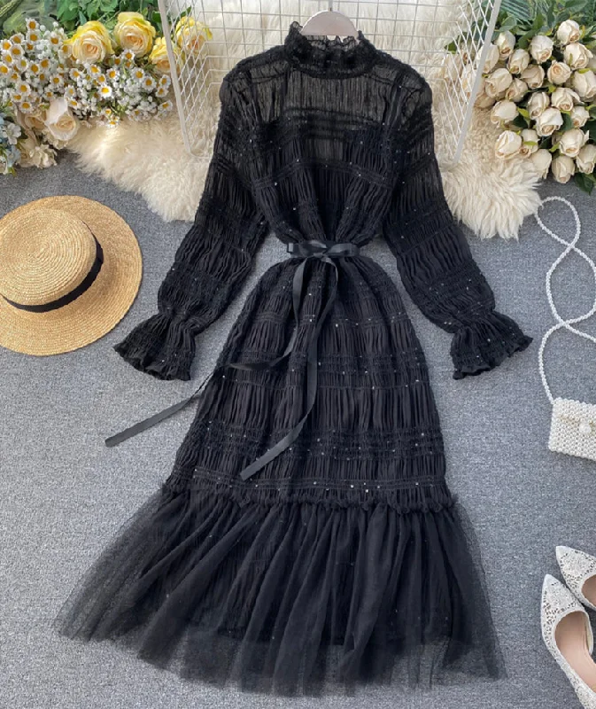 Sustainable Fashion Extravaganza Minimalist Office - Ready Style Unique tulle long sleeve dress fashion dress  969