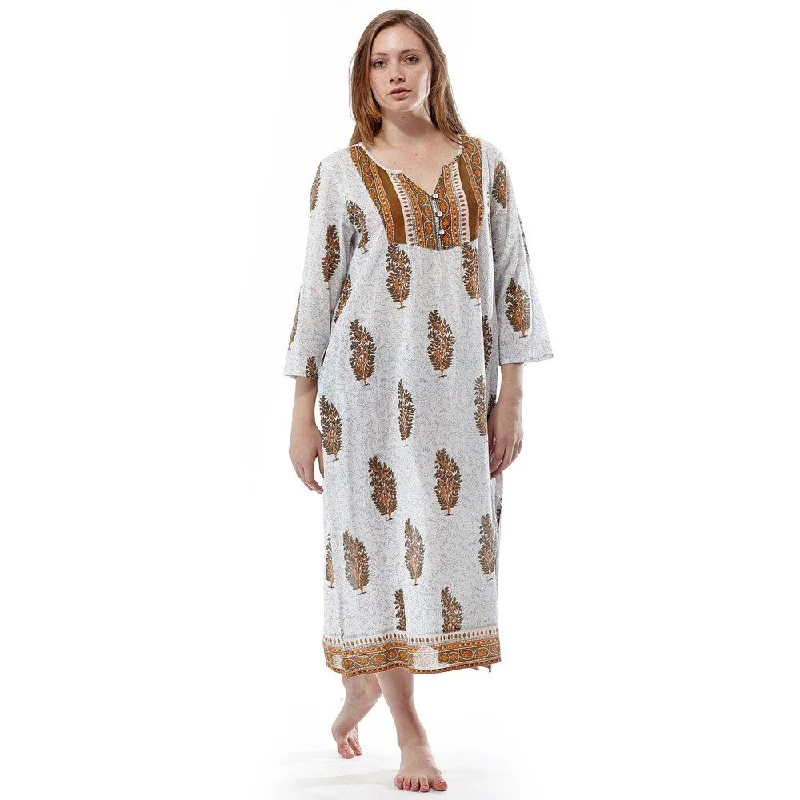 Holiday Glam Timeless Elegant La Cera Women's Printed Long Sleeve Yoke Caftan