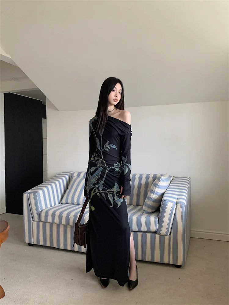 Clearance Sale, All Cheap Effortless Grace Dark Fairy One Shoulder Maxi Dress