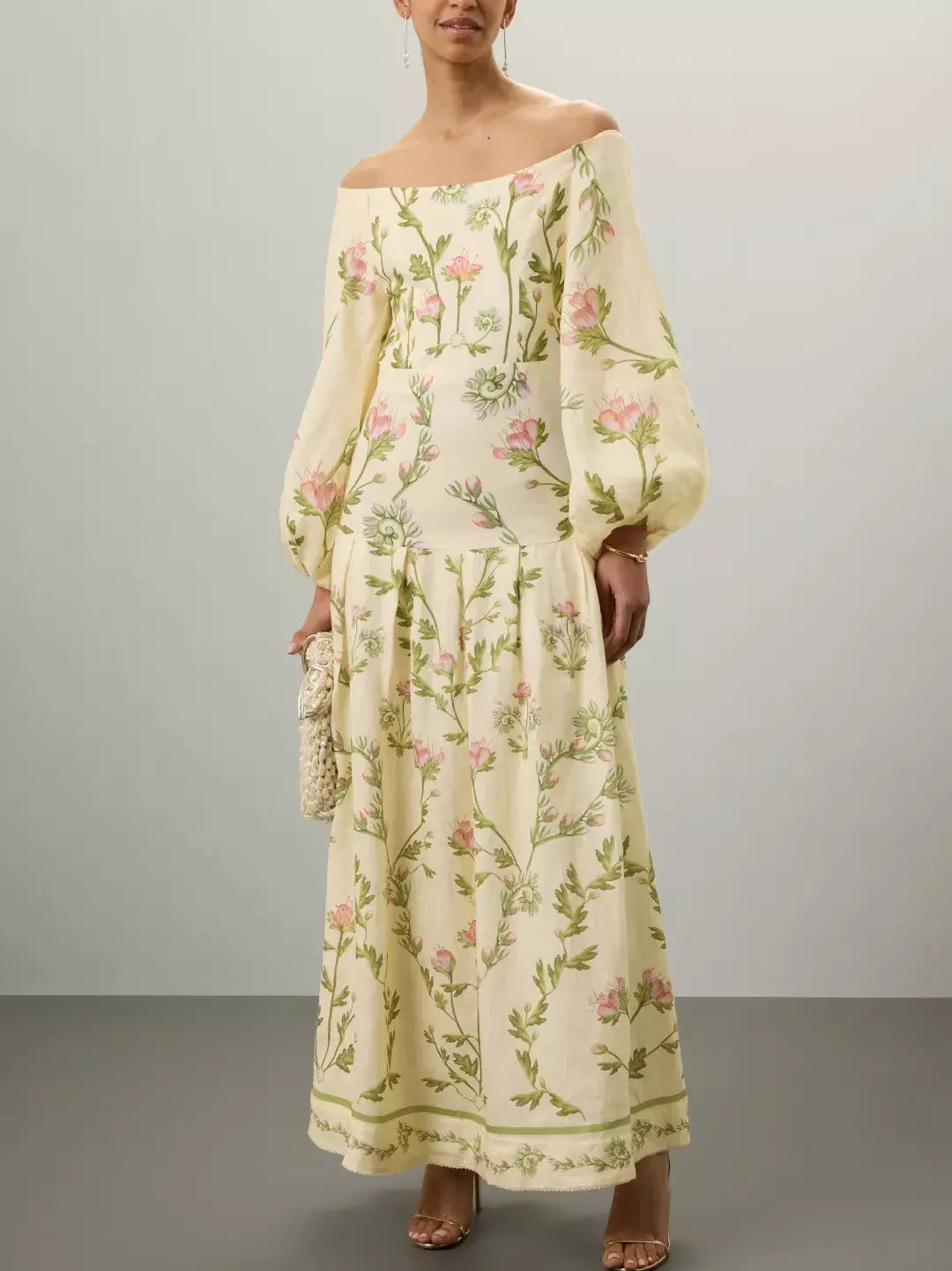 Dive Into Trendy Styles Modern Romance Floral Print Off-The-Shoulder Linen Maxi Dress