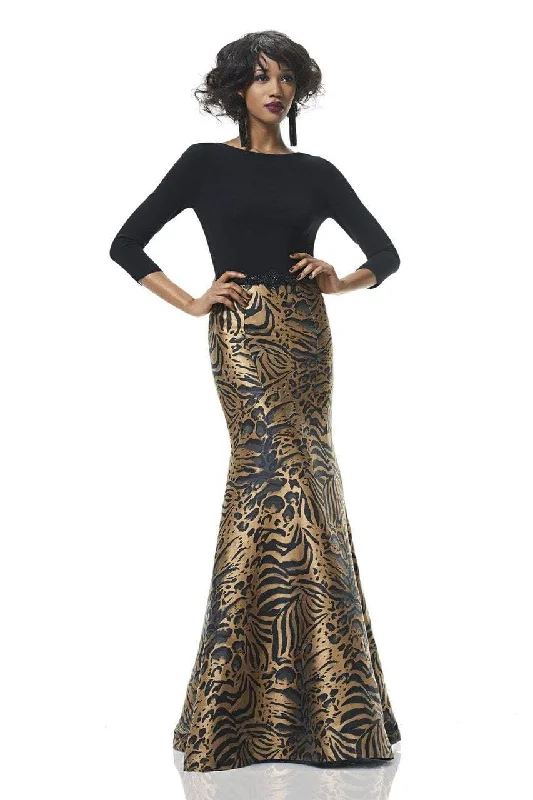 Premium Fashion Romantic Detailing Theia - Long Sleeve Animal Print Trumpet Dress 882946SC