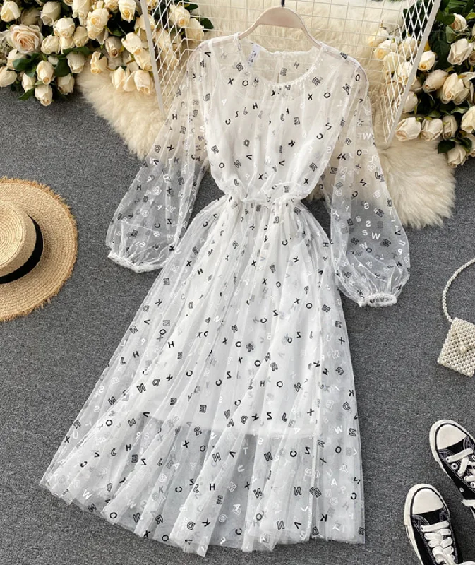 Limited-Time Offer Dreamy Aesthetic Cute A line letter dress long sleeve dress two pieces sets  1316