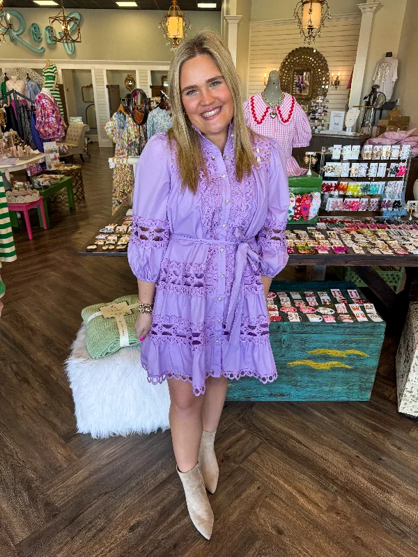 Limited Time Summer Fashion Pearl Lace Dress: Lavender