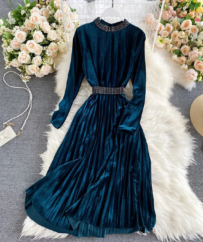 Unbeatable Prices Coastal Beach - Inspired Style Elegant velvet long sleeve dress  963