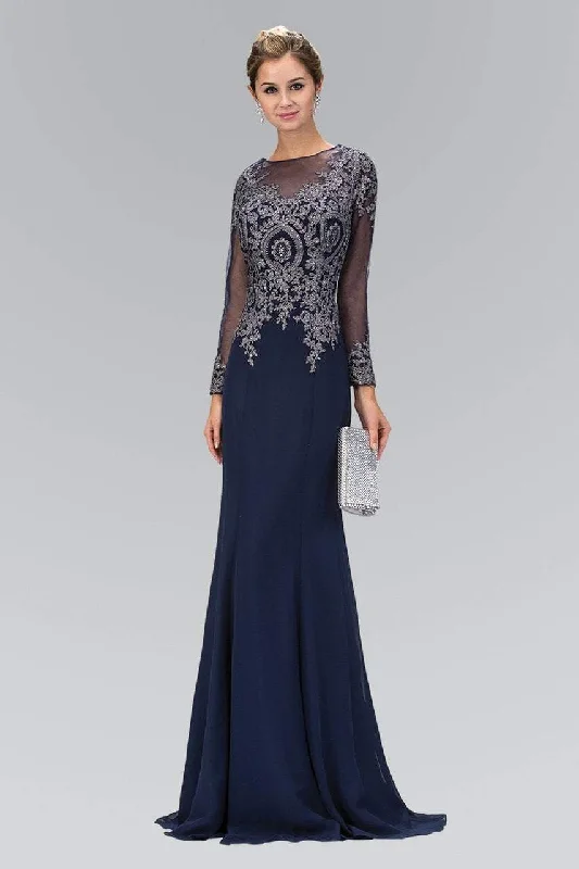 Inspired By You, Designed For You Graceful Movement Elizabeth K - GL1368SC Embroidered Sheer Long Sleeve Gown