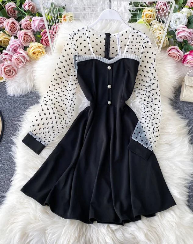 High-End Style Discounts Elegant Attire Black A line long sleeve dress fashion dress  1071