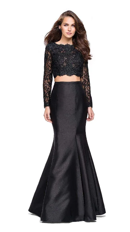 Affordable Trendy Fashion Hollywood Glam Award - Show Style La Femme - 25324SC Long Sleeve Lace Bodice Sleek Mermaid Dress