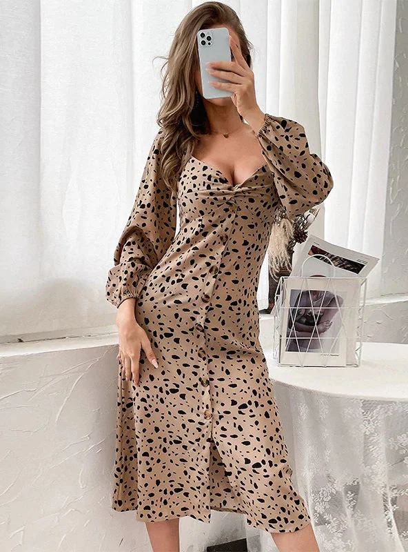 Casual Fashion Casual Chic TastyHottie - LEOPARD PRINT SPLIT LONG SLEEVE DRESS