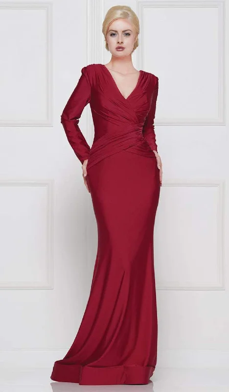 Classic Modern Offers Soft Textures Marsoni by Colors - M257 Ruched Long Sleeve Satin Long Dress