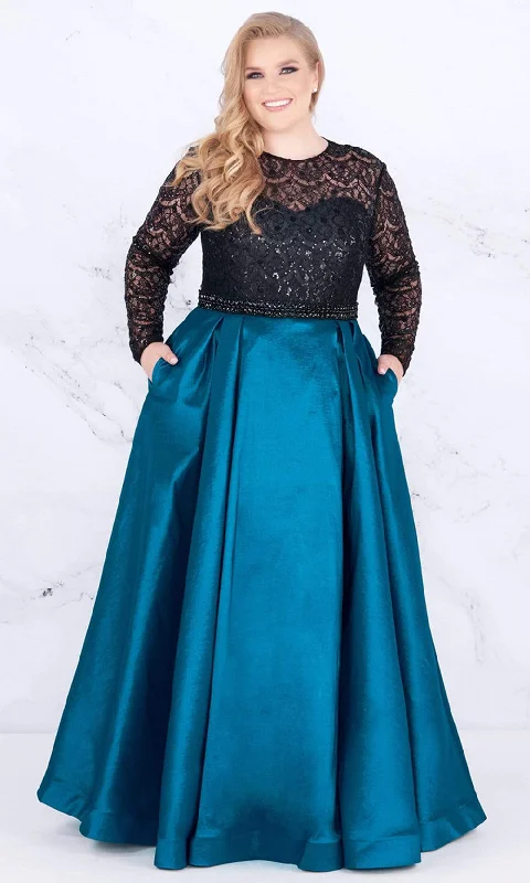 Hot Deals Final Clearance Mac Duggal - 77473FSC Long Sleeve Lace Bod Pleated Long Gown