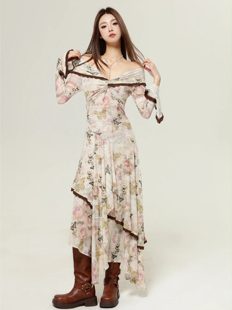 Browse Our Top Products Seasonal Trend Fairycore Butterfly Off Shoulder Midi Dress