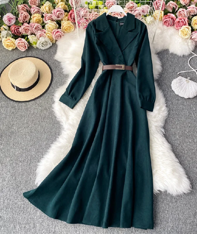 Trendy Fashion Sale Feminine Grace Elegant corduroy long sleeve dress A line dress  982