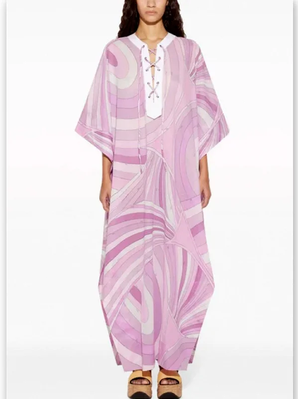 You'Ll Love Us Because Chic Sophistication Abstract Print Front Lace-Up Kaftan Dress