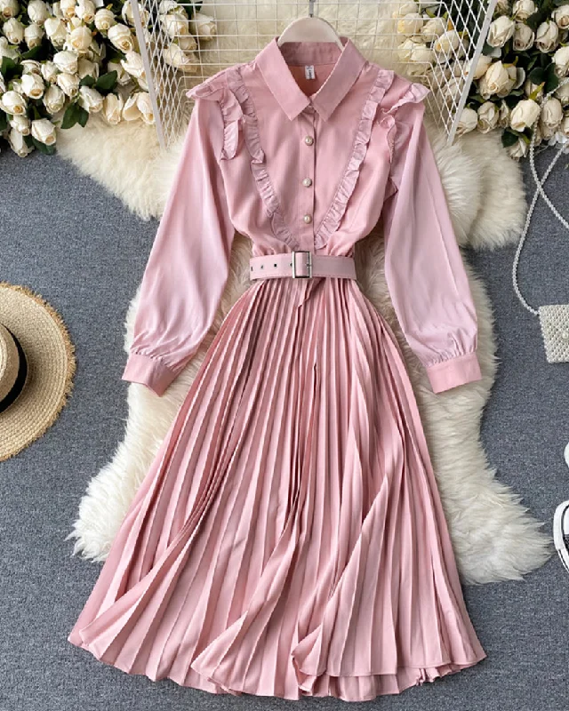 Easy Elegance Sales Chic Sophistication Sweet pink A line long sleeve dress  1046