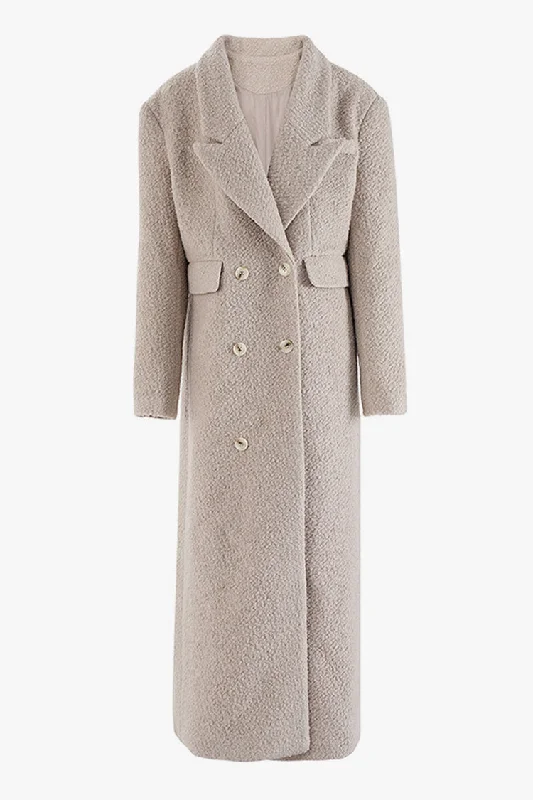 Vintage Style Deals Feminine Charm Oversized Lapel Collar Long Sleeve Double Breasted Wool Blend Boucle Coat