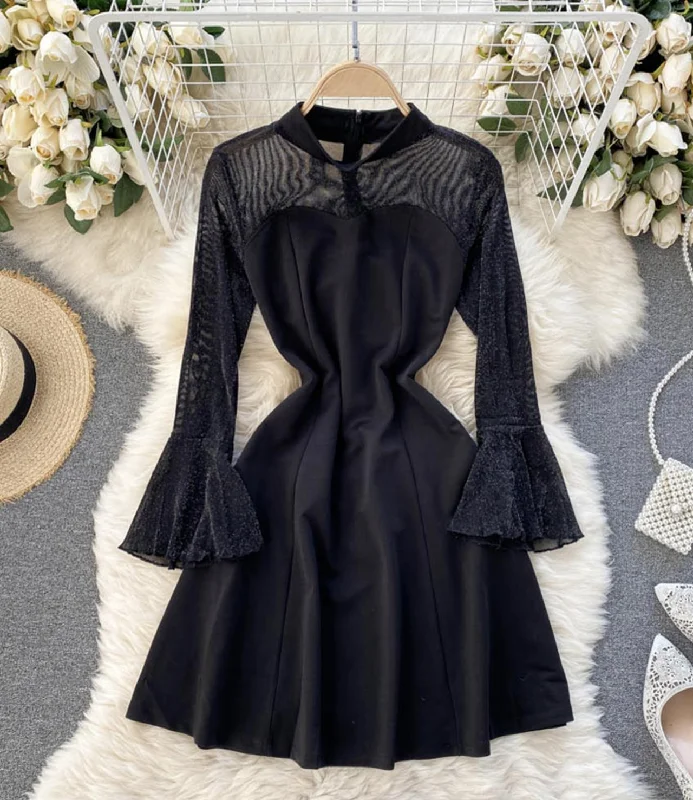 Stylish Savings Graceful Drape Black A line long sleeve dress  1299