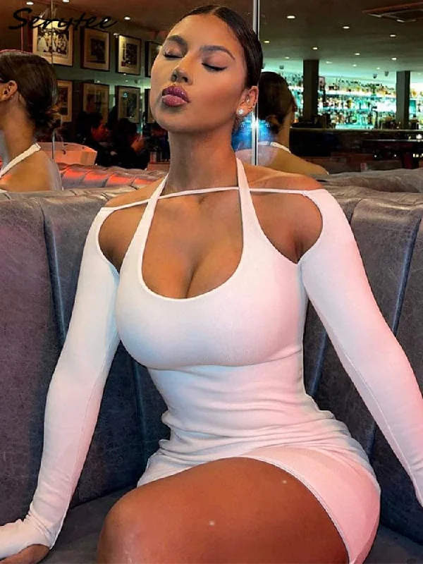 Fashion Sale Effortless Style DressBetty - 2023 Serytee Spring Long Sleeve Halter White Bodycon Dress