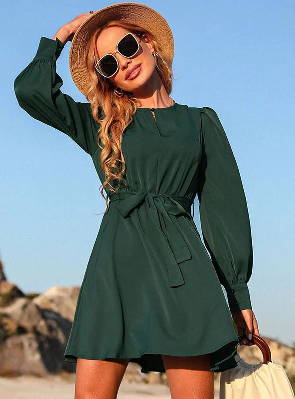 Hot Trends Limited - Edition Drops TastyHottie - ROUND NECK LONG SLEEVE GREEN DRESS