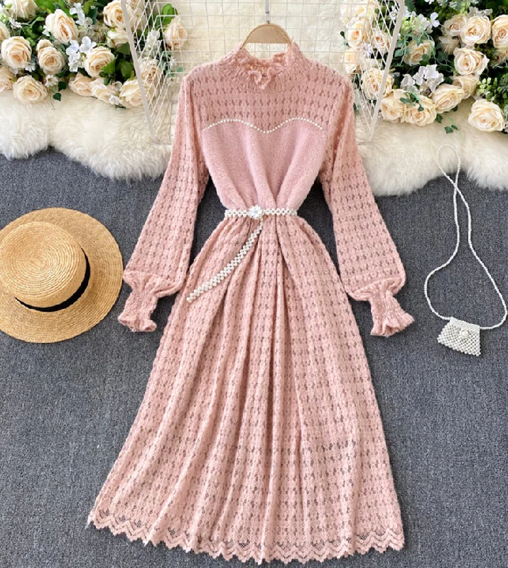 Seasonal Picks Big Savings on Minimalist Office Styles A line lace long sleeve dress fashion dress  946