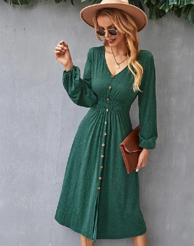 Trendy Street Style Feminine Elegant TastyHottie - A-LINE V-NECK LONG SLEEVE DRESS